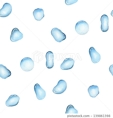 Seamless pattern with blue water drops. Watercolor illustration of pure falling water drop. Watercolor painting for banners, cards, websites, design 139861398