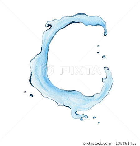 Stream and splash of water isolated on white background. Watercolor hand drawn illustration. Save the ocean. planet, ecology 139861413