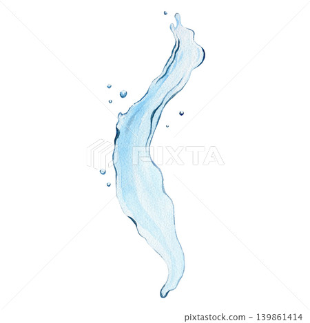 Stream and splash of water isolated on white background. Watercolor hand drawn illustration. Save the ocean. planet, ecology 139861414