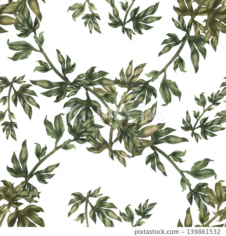 Watercolor leafy seamless pattern with soft overlapping branches creating a natural textured background. Gentle tones and organic flow. Ideal for fabric, wrapping paper, wallpaper, decorative surfaces Watercolor leafy seamless pattern with soft overlapping branches creating a natural textured background. Gentle tones and organic flow. Ideal for fabric, wrapping paper, wallpaper, decorative surfaces 139861532