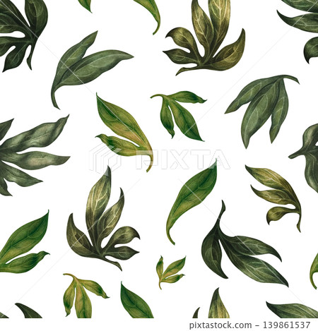 Green seamless pattern with small leafy clusters arranged in a balanced organic layout. Watercolor illustration with natural rhythm and soft hand-painted texture ideal for fabric, wallpaper, packaging Green seamless pattern with small leafy clusters arranged in a balanced organic layout. Watercolor illustration with natural rhythm and soft hand-painted texture ideal for fabric, wallpaper, packaging 139861537