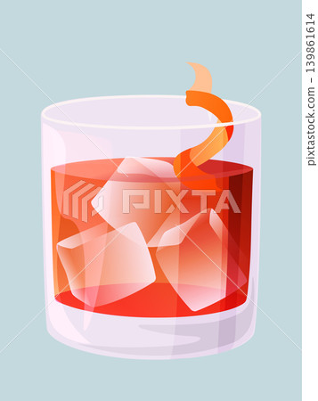 Refreshing negroni cocktail with orange slice and ice in a glass Refreshing negroni cocktail with orange slice and ice in a glass 139861614
