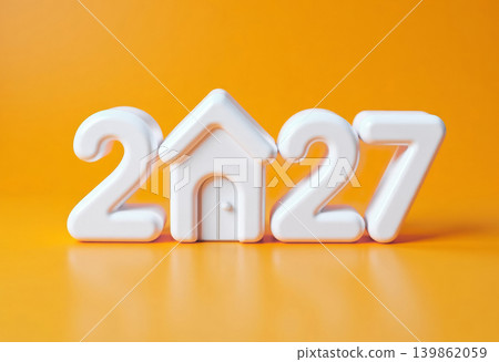 2027 house icon numbers glossy 3d orange yellow background new year 2027 house icon numbers glossy 3d orange yellow background new year 139862059