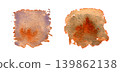 Textured rusty orange red watercolour gradient fluffy cloud shape blotch backgrounds. Abstract warm colors rust wash technique watercolor paint stains for brush stroke texture 139862138