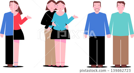 A set of character illustrations depicting diverse sexual orientations and couple dynamics (LGBTQ+, partnerships) A set of character illustrations depicting diverse sexual orientations and couple dynamics (LGBTQ+, partnerships) 139862723