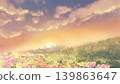 夕陽西下，緩緩沉入花田，溫暖的晚霞映襯著美麗的景色。 139863647