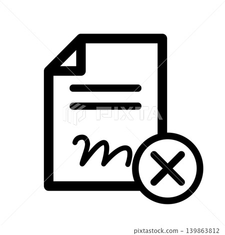 A simple line drawing icon illustration of a document marked with an "X" to indicate rejection or denial. A simple line drawing icon illustration of a document marked with an "X" to indicate rejection or denial. 139863812