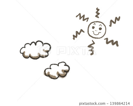 Sun and clouds drawn with crayons (monochrome) Sun and clouds drawn with crayons (monochrome) 139864214