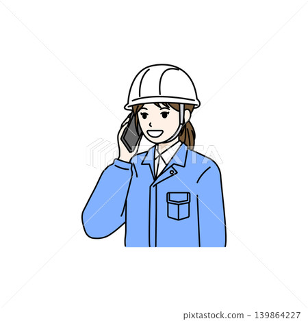 女性工人、頭盔、電話、報告、溝通、商業、插畫。 139864227