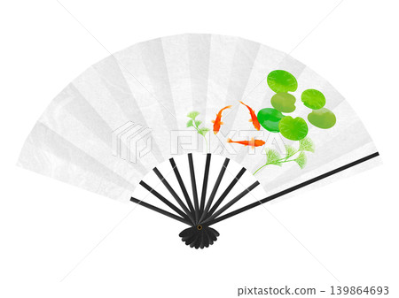 日式紙扇插畫上飾有清新的金魚圖案。 日式紙扇插畫上飾有清新的金魚圖案。 139864693