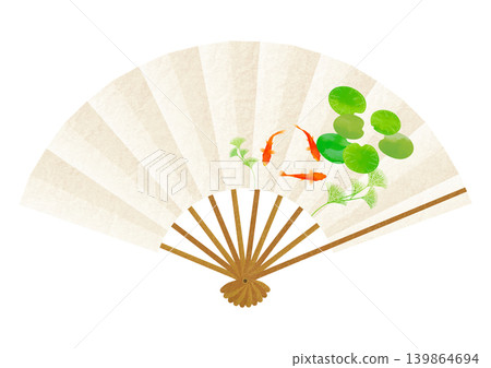 A refreshing goldfish pattern on a Japanese paper fan illustration. A refreshing goldfish pattern on a Japanese paper fan illustration. 139864694