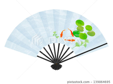 A refreshing goldfish pattern on a Japanese paper fan illustration. 139864695