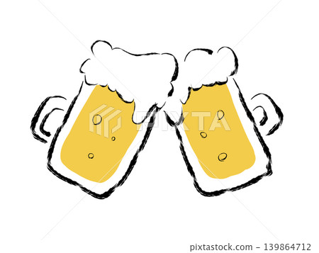 啤酒祝酒，啤酒杯，手繪風格插圖，夏季節日，派對，透明背景 139864712