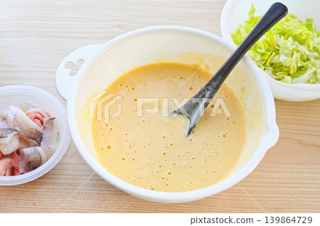 Okonomiyaki batter made in a bowl 139864729