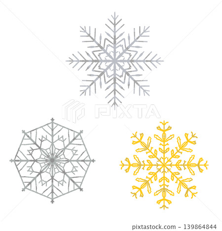 一組3張銀色雪花插圖，透明背景。 139864844