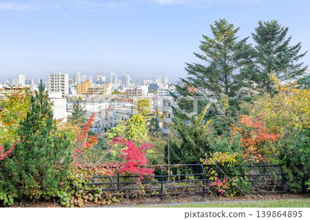 初秋時節，在天神山綠地，從山腰眺望札幌市中心。 139864895