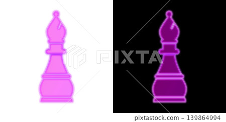 一個發光的紫色霓虹燈國際象棋主教圖標,背景有透明和黑色兩種選擇。 一個發光的紫色霓虹燈國際象棋主教圖標,背景有透明和黑色兩種選擇。 139864994