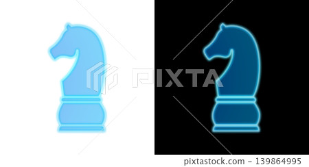 A chess knight with a glowing blue neon light, available in transparent and black backgrounds, and also includes a horse piece icon. A chess knight with a glowing blue neon light, available in transparent and black backgrounds, and also includes a horse piece icon. 139864995
