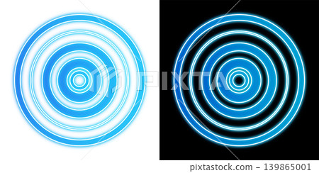 Concentric circles of glowing blue neon, transparent and black backgrounds, abstract circle material with radar wave effect. Concentric circles of glowing blue neon, transparent and black backgrounds, abstract circle material with radar wave effect. 139865001