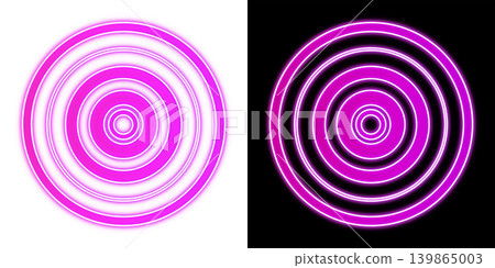 Shining pink neon concentric circles, transparent and black backgrounds, radar wave abstract circle material. Shining pink neon concentric circles, transparent and black backgrounds, radar wave abstract circle material. 139865003