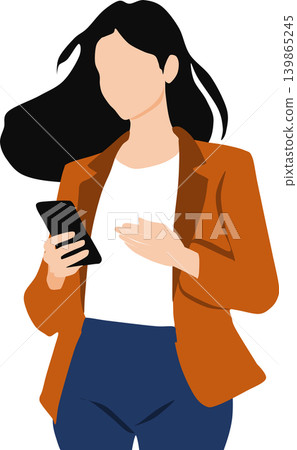Illustration of a woman looking at her smartphone Illustration of a woman looking at her smartphone 139865245