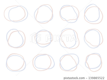 A set of hand-drawn frames featuring two overlapping irregular rings (blue and brown). A set of hand-drawn frames featuring two overlapping irregular rings (blue and brown). 139865522