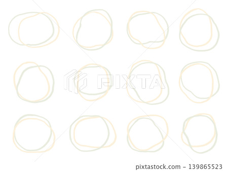 A set of hand-drawn frames featuring two overlapping irregular rings (yellow and green). A set of hand-drawn frames featuring two overlapping irregular rings (yellow and green). 139865523