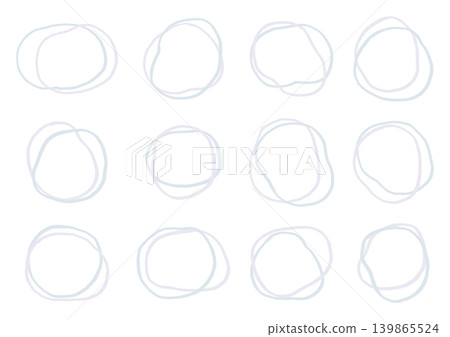 A set of hand-painted frames featuring two overlapping irregular rings (gray and purple). A set of hand-painted frames featuring two overlapping irregular rings (gray and purple). 139865524