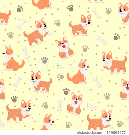Cute Corgi Dog Seamless Pattern Cute Corgi Dog Seamless Pattern 139865672