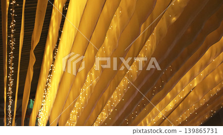 Golden Draped Ceiling With Twinkling Lights Golden Draped Ceiling With Twinkling Lights 139865731