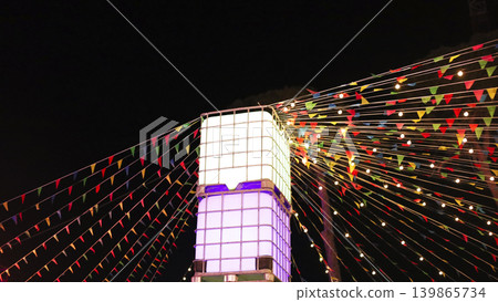 Night Festival Lanterns Glow Over Town Square 139865734