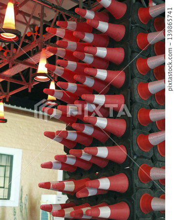 Rows of Red Traffic Cones on Public Display 139865741