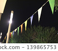Colorful Pennant Flags Decorating Night Street Scene 139865753