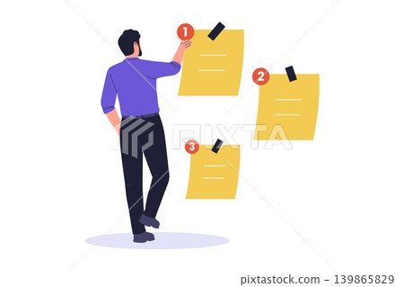 Illustration of Arranging Sticky Notes to Set Work Priority Illustration of Arranging Sticky Notes to Set Work Priority 139865829