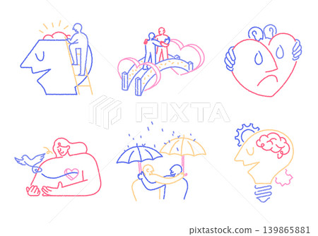 mental health concept emotional symbol roughen line textured illustration 139865881