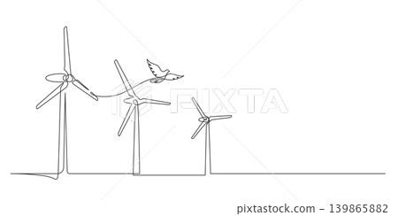 wind turbine eco friendly concept single line art continuous 139865882