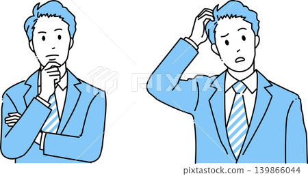 Thinking businessmen and troubled businessmen: Simple line drawing illustration set Thinking businessmen and troubled businessmen: Simple line drawing illustration set 139866044