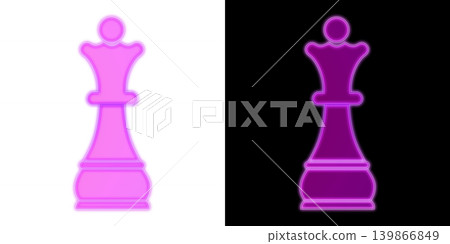 Glowing purple neon chess queen piece, available with transparent and black backgrounds, decorative icon material. Glowing purple neon chess queen piece, available with transparent and black backgrounds, decorative icon material. 139866849