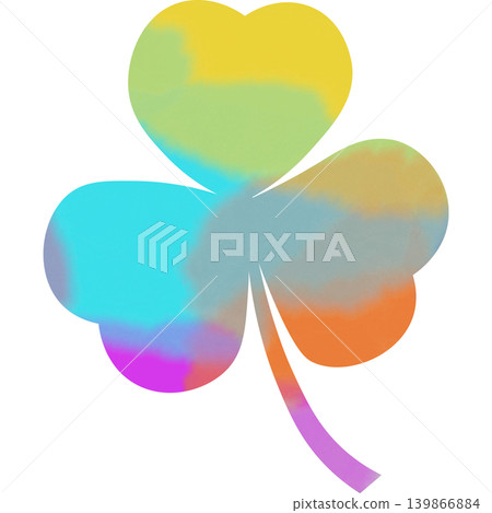 An illustration of a beautiful watercolor-patterned three-leaf clover icon. An illustration of a beautiful watercolor-patterned three-leaf clover icon. 139866884