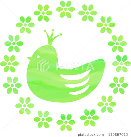 An illustration of a beautiful watercolor-patterned crowned bird and wreath icon. An illustration of a beautiful watercolor-patterned crowned bird and wreath icon. 139867013
