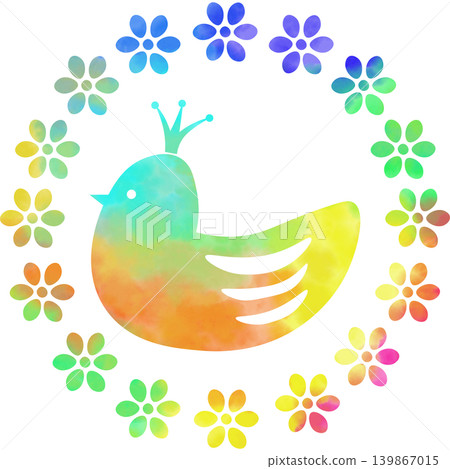 An illustration of a beautiful watercolor-patterned crowned bird and wreath icon. An illustration of a beautiful watercolor-patterned crowned bird and wreath icon. 139867015
