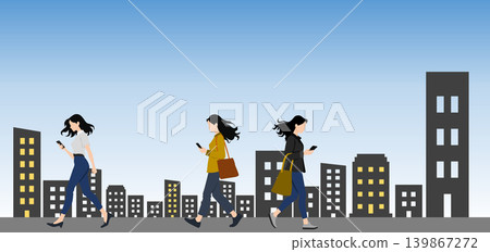Illustration of a woman looking at her smartphone Illustration of a woman looking at her smartphone 139867272