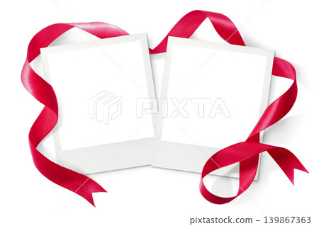 A frame for compositing Polaroid photos, bordered with a red ribbon. A frame for compositing Polaroid photos, bordered with a red ribbon. 139867363