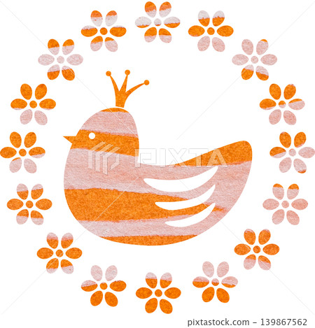 An illustration of a beautiful watercolor-patterned crowned bird and wreath icon. An illustration of a beautiful watercolor-patterned crowned bird and wreath icon. 139867562