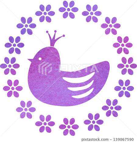An illustration of a beautiful watercolor-patterned crowned bird and wreath icon. An illustration of a beautiful watercolor-patterned crowned bird and wreath icon. 139867590