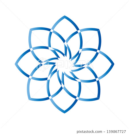 Geometric floral emblem | A design featuring eight intertwined petals with a blue gradient, against a transparent background. 139867727