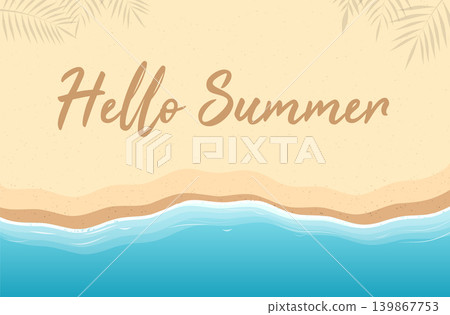 Hello Summer Beach Aerial View Banner Hello Summer Beach Aerial View Banner 139867753