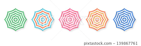 Set of Striped Beach Umbrellas from Top View 139867761