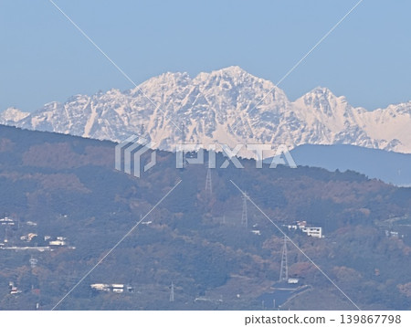 The peaks of the Northern Alps as seen from Lake Suwa 139867798