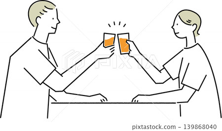 A man and woman toasting with smiles on their faces (with a white background) 139868040